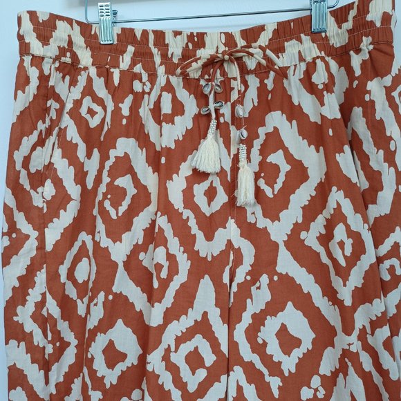 Haute Hippie Pant Wide Leg Cotton Tribal Ikat Boho Size X Large - Picture 7 of 14
